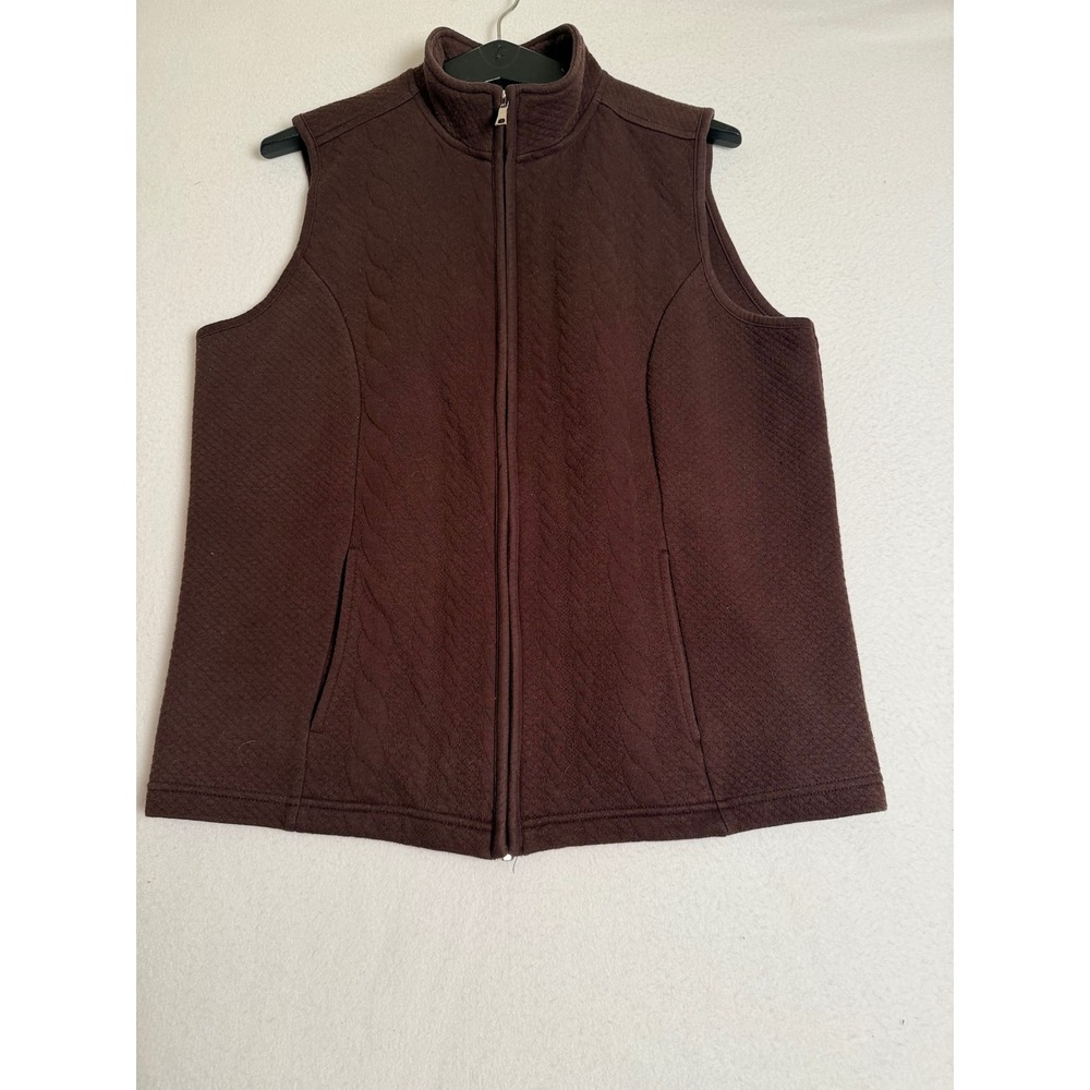 Craft & Barrow Brown Quilted Zip Up Vest Mock Neck Adjustable Waist XL